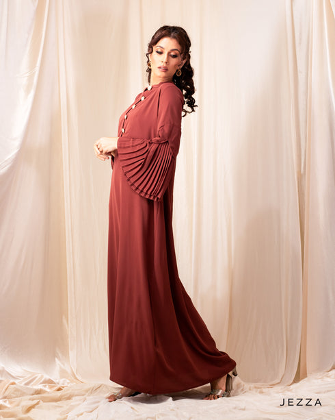 Elegant Mandarin Collar Pleated Sleeve Dress 54222